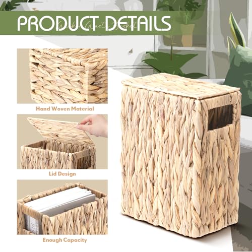 Vesici 3 Gallon Wicker Waste Basket with Lid Wicker Trash Can with Built-in Handles Handwoven Garbage Can for Bedroom, Bathroom, Kitchen, and Office - Image 4