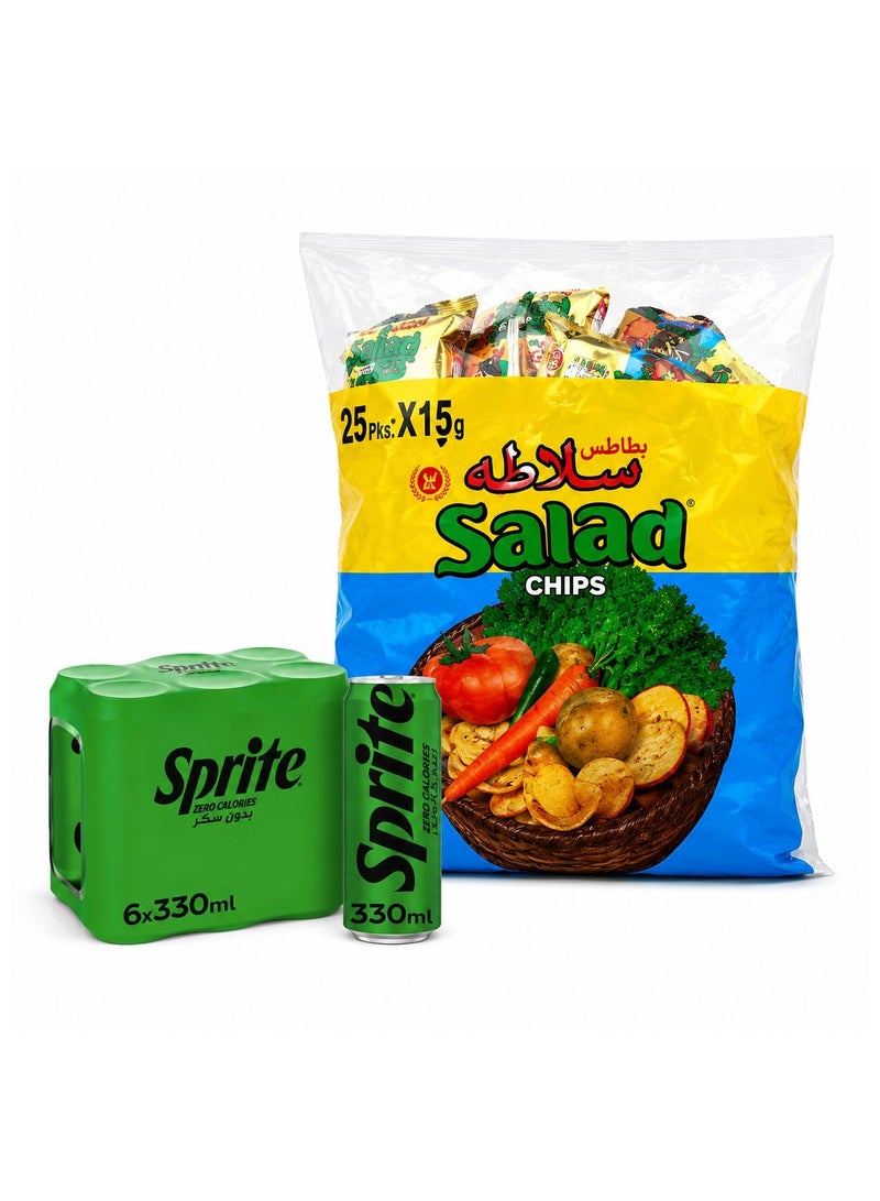 noon Chips Oman Salad Chips 15grams Pack of 25 + Sprite Zero Lemon Lime Carbonated Soft Drink Can Pack 6 x 330ml - Image 1