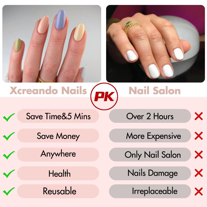 XCREANDO Brown Press on Nails Short Oval Fake Nails Press ons, Solid Color Soft Gel Glue on Nails Short Fake Nails Round Shaped, Medium Almond Stick on Nails for Women 24 Pcs - Image 3