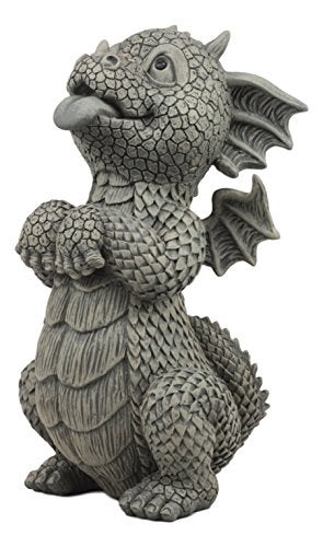 Ebros Gift Ebros Whimsical Garden Dragon Begging for Attention Statue 10.25" H Cute Baby Dragon Panting Faux Stone - Image 1