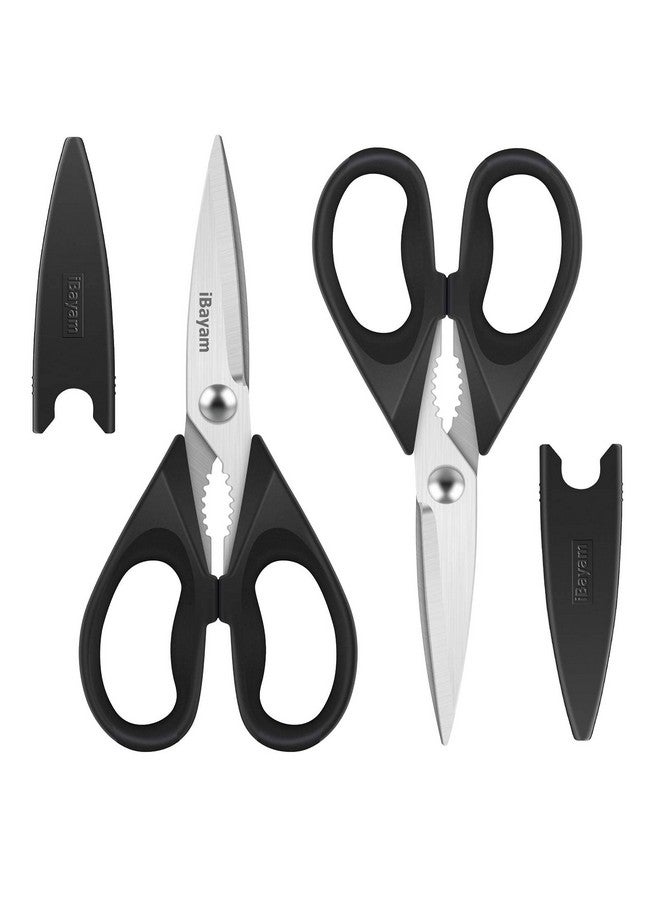 iBayam Black Kitchen Scissors - Heavy Duty Meat & Poultry Shears, Dishwasher Safe Stainless Steel Utility Scissors, 2-Pack Black Kitchen Utensils Set for New Home Essentials - Image 1