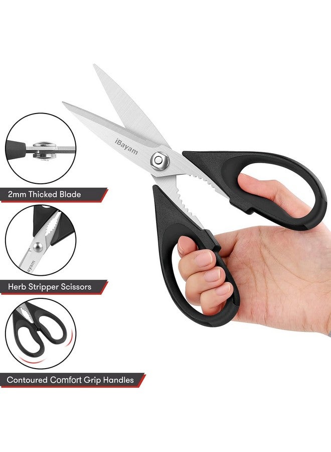 iBayam Black Kitchen Scissors - Heavy Duty Meat & Poultry Shears, Dishwasher Safe Stainless Steel Utility Scissors, 2-Pack Black Kitchen Utensils Set for New Home Essentials - Image 3