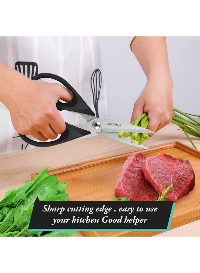 iBayam Black Kitchen Scissors - Heavy Duty Meat & Poultry Shears, Dishwasher Safe Stainless Steel Utility Scissors, 2-Pack Black Kitchen Utensils Set for New Home Essentials - Image 4