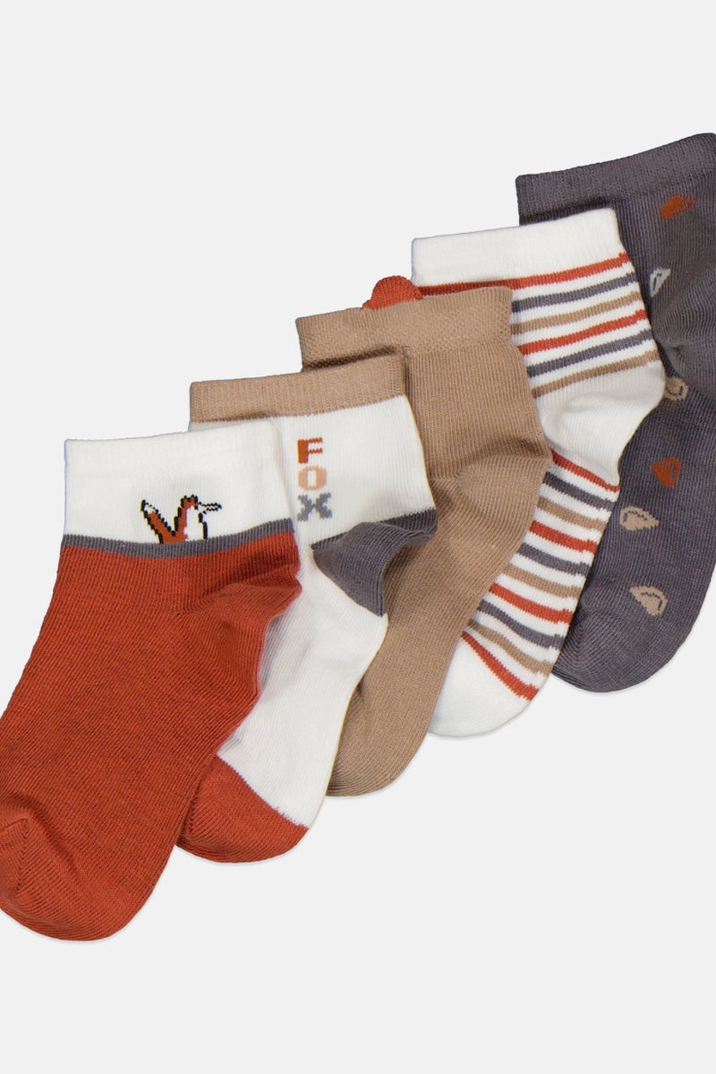 bebe Kids Boy 5 Pairs Printed Quarter Socks Set, Multicolor - Image 1