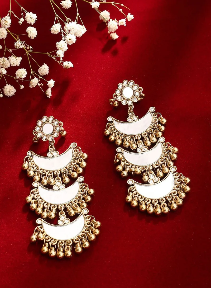 Priyaasi Plated Artificial Stones Studded Contemporary Mirror Chandbalis Earrings