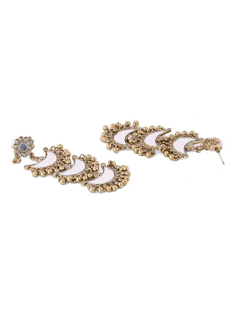 Priyaasi Plated Artificial Stones Studded Contemporary Mirror Chandbalis Earrings