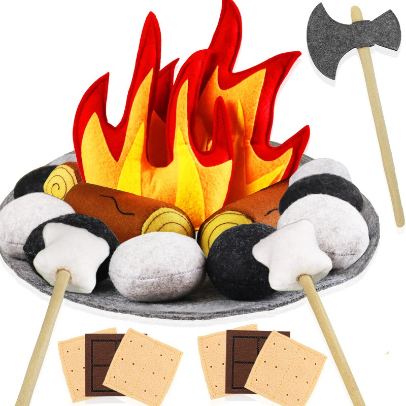 Yowlieu 23 PCS Pretend Campfire Toys Kids Plush Felt Play Campfire Playset Safe Fake Fire Wood Stones Toys Pretend Camping Play Set for Kids Toddlers Age 35 - Image 4