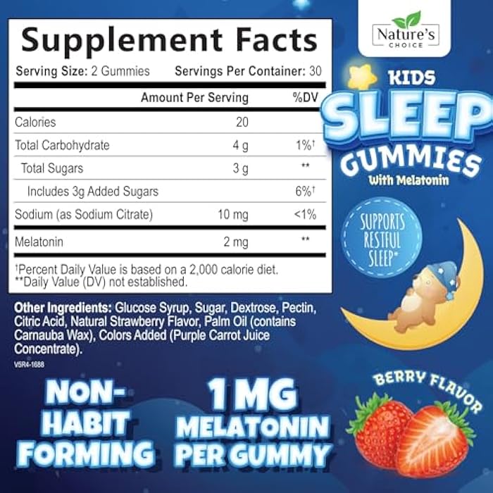 Nature's Choice Kids Melatonin Gummies - 2mg Melatonin Per Serving - Best Children's Melatonin Gummy for Restful Sleep - Kids Chewable Sleep Supplement - Natural Tasty Berry Flavor - Non-GMO Vegan - 60 Gummies - Image 2