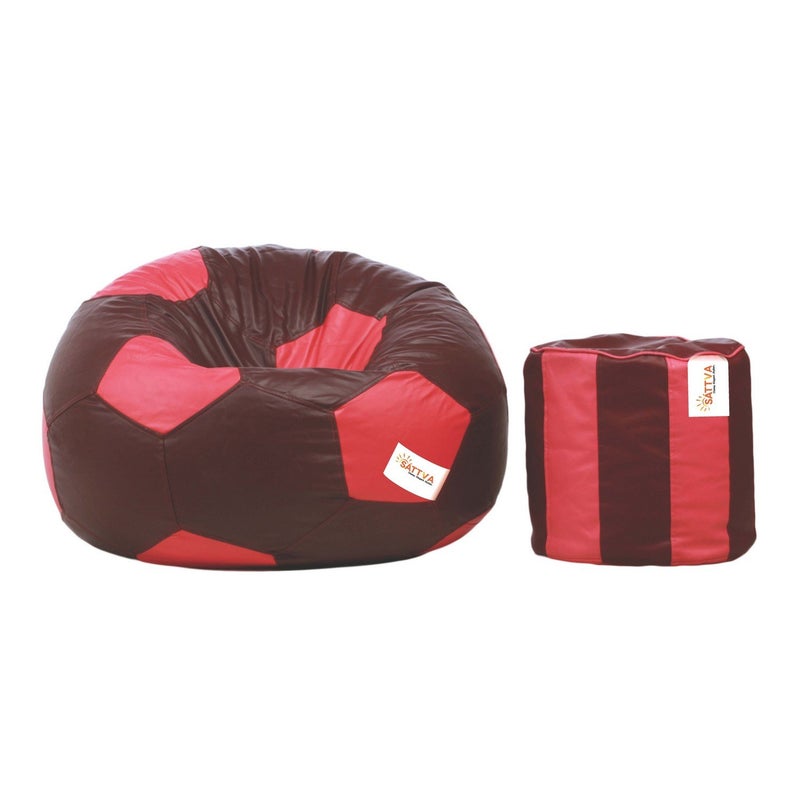 SATTVA Classy.Elegant.Stylish Sattva Combo Football Bean Bag Cover and Round Footstool Cover Without Beans Maroon Pink  - Image 1