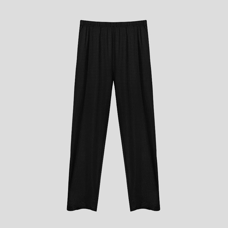 Mens Ice Silk Sleep Pants Casual Loose White - Image 2