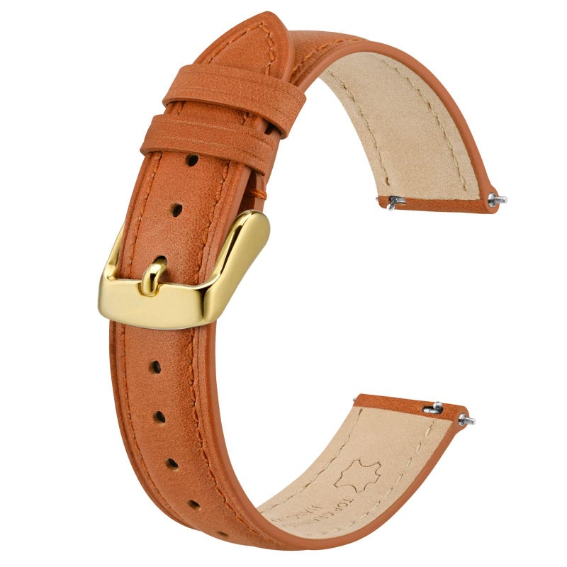 BISONSTRAP Elegant Leather Watch Straps, Quick Release, Watch Bands for Women and Men, 18mm, Orange (Gold Buckle) - Image 1