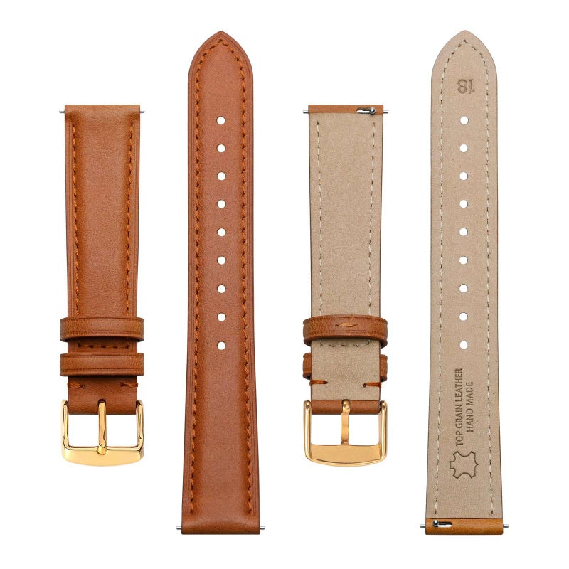 BISONSTRAP Elegant Leather Watch Straps, Quick Release, Watch Bands for Women and Men, 18mm, Orange (Gold Buckle) - Image 3