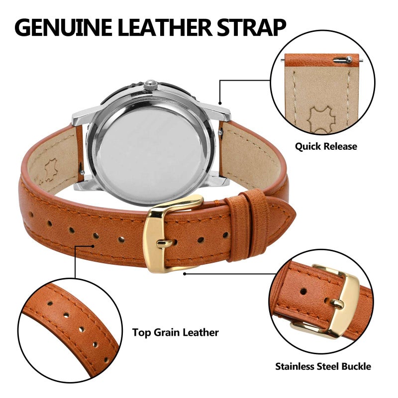 BISONSTRAP Elegant Leather Watch Straps, Quick Release, Watch Bands for Women and Men, 18mm, Orange (Gold Buckle) - Image 4