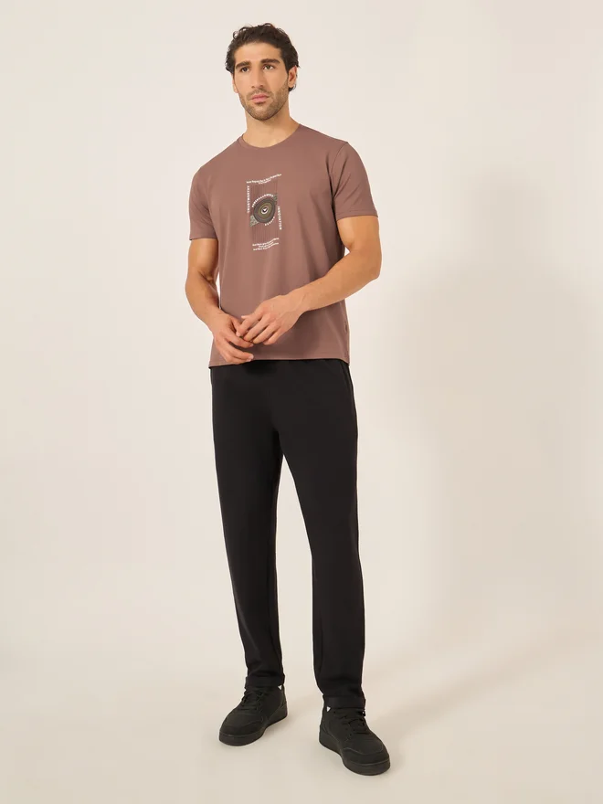 فورت كولينز Fort Collins Men Brown Graphic Printed Short Sleeve T-Shirt