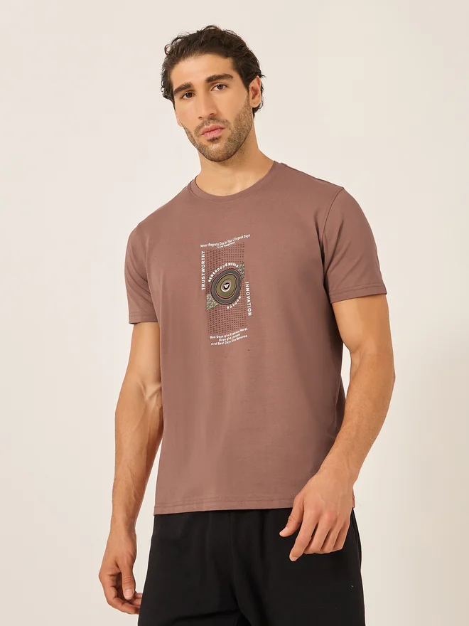 فورت كولينز Fort Collins Men Brown Graphic Printed Short Sleeve T-Shirt