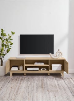 Modern TV Stand with Storage Cabinets and Open Shelves - Natural Wood Finish - pzsku/Z10AC48D4C7EDF4758C60Z/45/_/1737220160/ca2b1b8b-b278-4f88-ba79-201caa741ac3