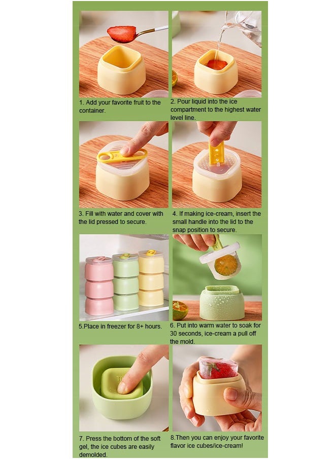 FLYROAD - 3-Piece Ice Cube Trays, Silicone Ice Cube Molds, Can Make Ice Cubes or Ice Cream, Yellow, Green, Pink - Image 1