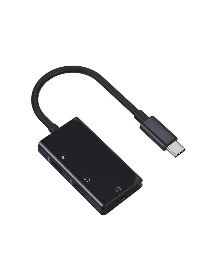 HuHa 3 in 1 USB-C / Type-C Male to 3.5mm + PD 60W Female Charging & Digital Audio Adapter(Black) - Image 1