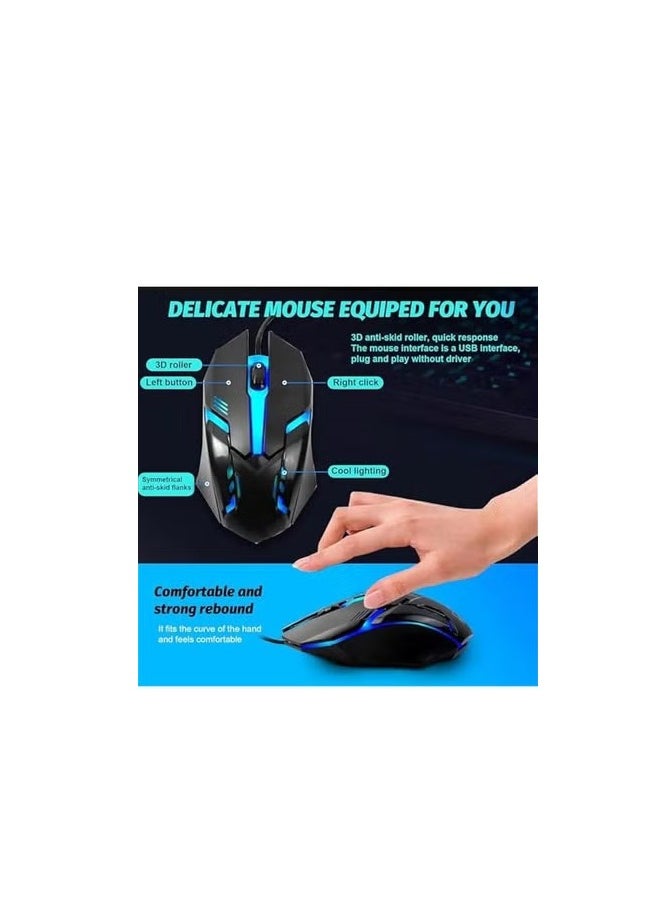SKY-TOUCH Computer Gaming Keyboard and Mouse Combo :Keyboard with Flexible Polychromatic LED Lights Mechanical Feel Wired USB Working Keyboard Mouse Set for Windows Computer(Black)