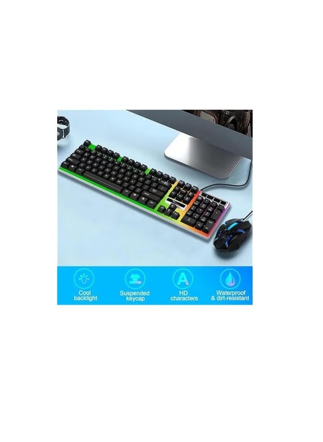 SKY-TOUCH Computer Gaming Keyboard and Mouse Combo :Keyboard with Flexible Polychromatic LED Lights Mechanical Feel Wired USB Working Keyboard Mouse Set for Windows Computer(Black)