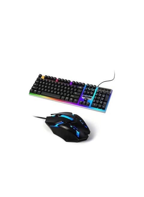 SKY-TOUCH Computer Gaming Keyboard and Mouse Combo :Keyboard with Flexible Polychromatic LED Lights Mechanical Feel Wired USB Working Keyboard Mouse Set for Windows Computer(Black)