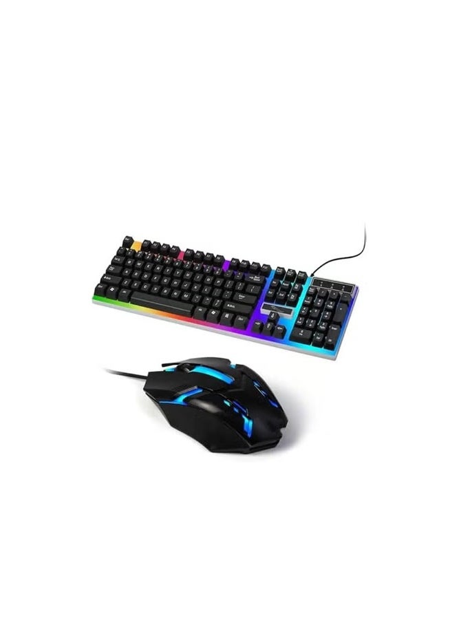 SKY-TOUCH Computer Gaming Keyboard and Mouse Combo :Keyboard with Flexible Polychromatic LED Lights Mechanical Feel Wired USB Working Keyboard Mouse Set for Windows Computer(Black)