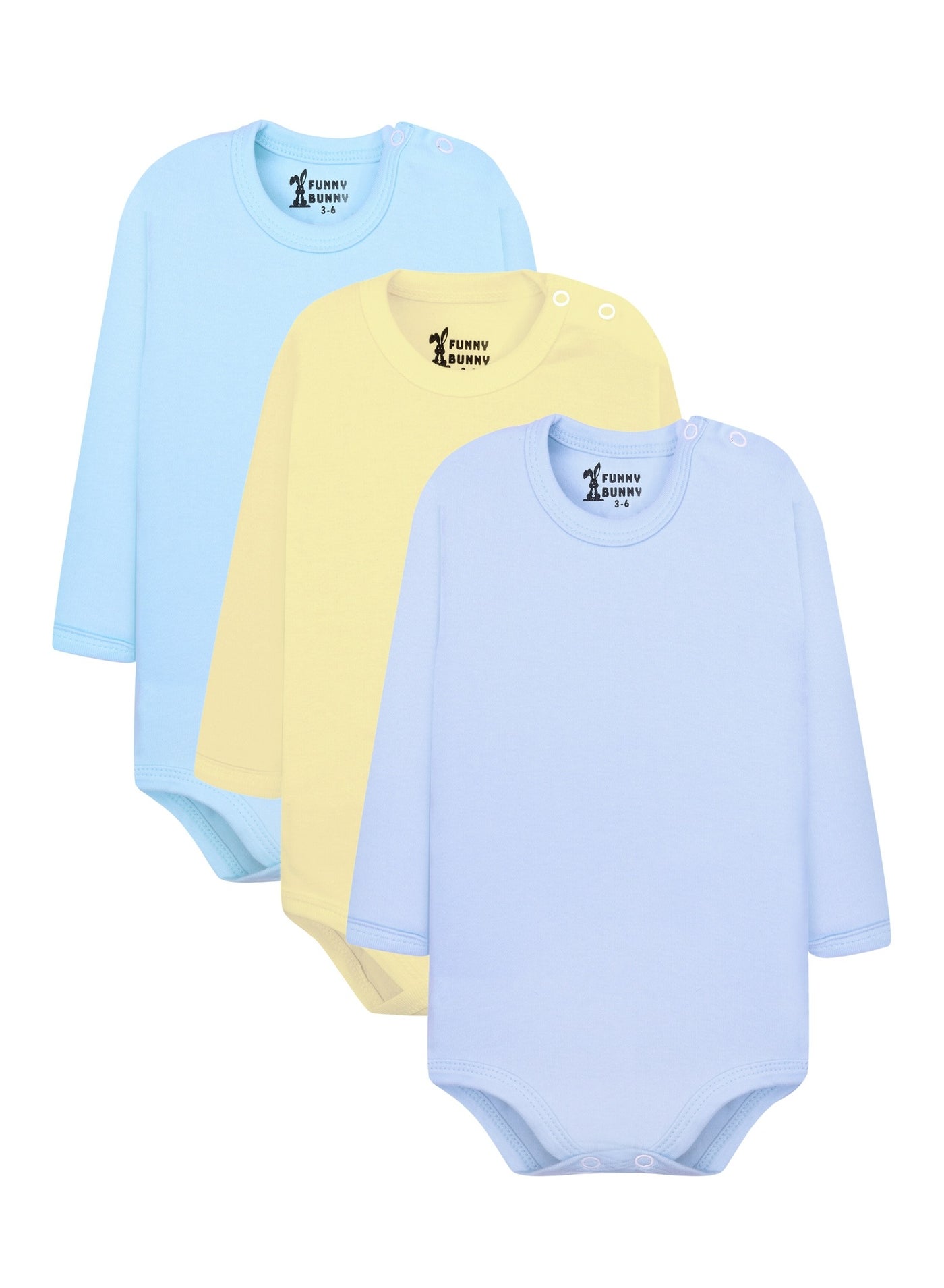Funny Bunny Pack of 3 Cotton Long Sleeve Bodysuit for Baby