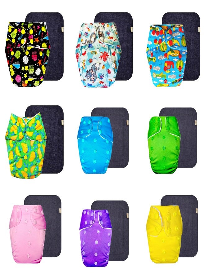 Dumbledo Premium Cloth Diaper with Black Insert (Pack of 9) | Hypoallergenic | 6-Layer Absorbent Pad | Quick Dry | Designed by Moms | 3 Months - 3 Years | Unisex Baby - Image 1