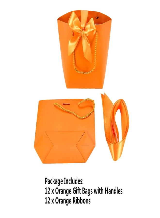 HUAPRINT Gift Bags with Handles,Party Favor Bags with Bow Ribbon,12Pcs Orange Paper Bags for Birthday Wedding Bridesmaid Present Celebration Holiday - Image 3