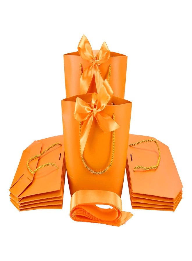 HUAPRINT Gift Bags with Handles,Party Favor Bags with Bow Ribbon,12Pcs Orange Paper Bags for Birthday Wedding Bridesmaid Present Celebration Holiday - Image 1