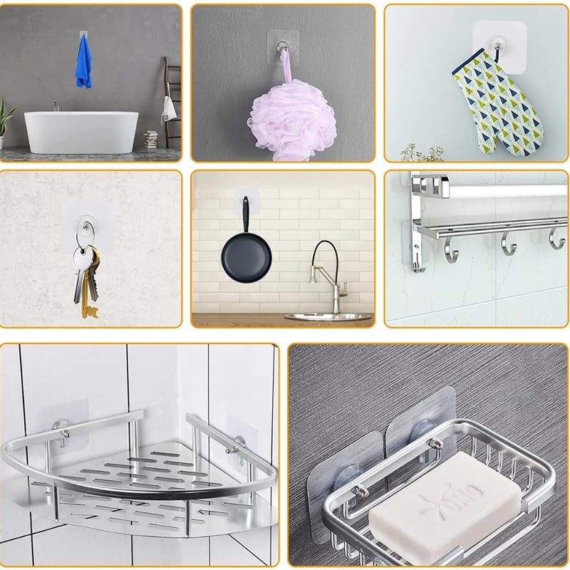 Zulaxy Adhesive Screw Hooks for Wall Without Drilling 20 Pack Adhesive Screw Hooks for Wall Heavy Duty Strong Nail Free Hanging Kitchen Accessories Items Nail Hook Transparent Stainless Steel - Image 4