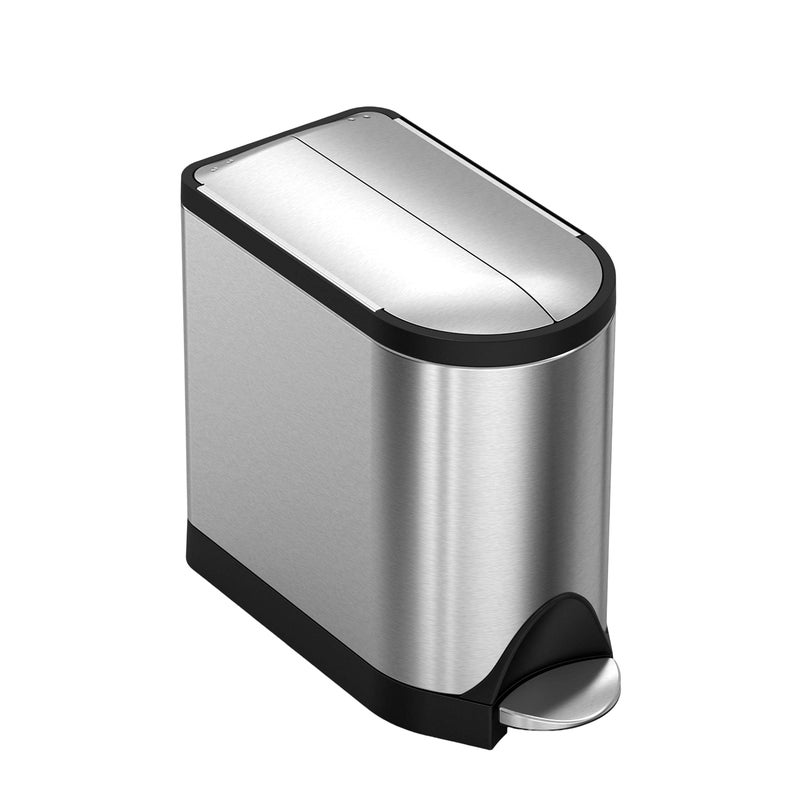 simplehuman 10 Liter / 2.6 Gallon Butterfly Lid Bathroom Step Trash Can, Brushed Stainless Steel with Black Trim - Image 1