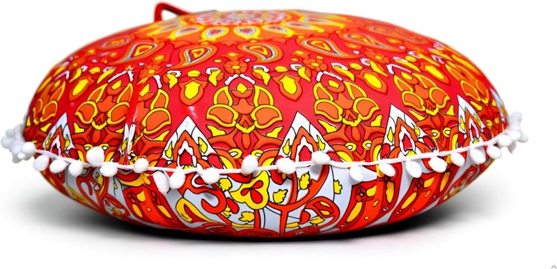 CRAFT KALA كرافت كالا 22 بوصة وسادة أرضية ماندالا للتأمل، وسادة مستديرة للبالغين، غطاء وسادة أرضية قطنية دائرية بوهيمية ماندالا، جلوس خارجي بجانب المدفأة، غرفة المعيشة، غرفة اليوغا، ديكور المنزل (زهرة برتقالية) - Image 1