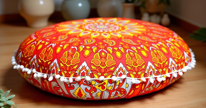 CRAFT KALA كرافت كالا 22 بوصة وسادة أرضية ماندالا للتأمل، وسادة مستديرة للبالغين، غطاء وسادة أرضية قطنية دائرية بوهيمية ماندالا، جلوس خارجي بجانب المدفأة، غرفة المعيشة، غرفة اليوغا، ديكور المنزل (زهرة برتقالية) - Image 2