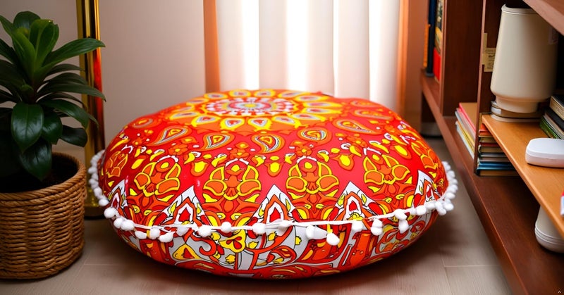 CRAFT KALA كرافت كالا 22 بوصة وسادة أرضية ماندالا للتأمل، وسادة مستديرة للبالغين، غطاء وسادة أرضية قطنية دائرية بوهيمية ماندالا، جلوس خارجي بجانب المدفأة، غرفة المعيشة، غرفة اليوغا، ديكور المنزل (زهرة برتقالية) - Image 3