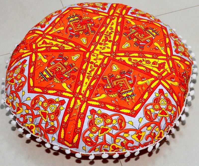 CRAFT KALA كرافت كالا 22 بوصة وسادة أرضية ماندالا للتأمل، وسادة مستديرة للبالغين، غطاء وسادة أرضية قطنية دائرية بوهيمية ماندالا، جلوس خارجي بجانب المدفأة، غرفة المعيشة، غرفة اليوغا، ديكور المنزل (زهرة برتقالية) - Image 5