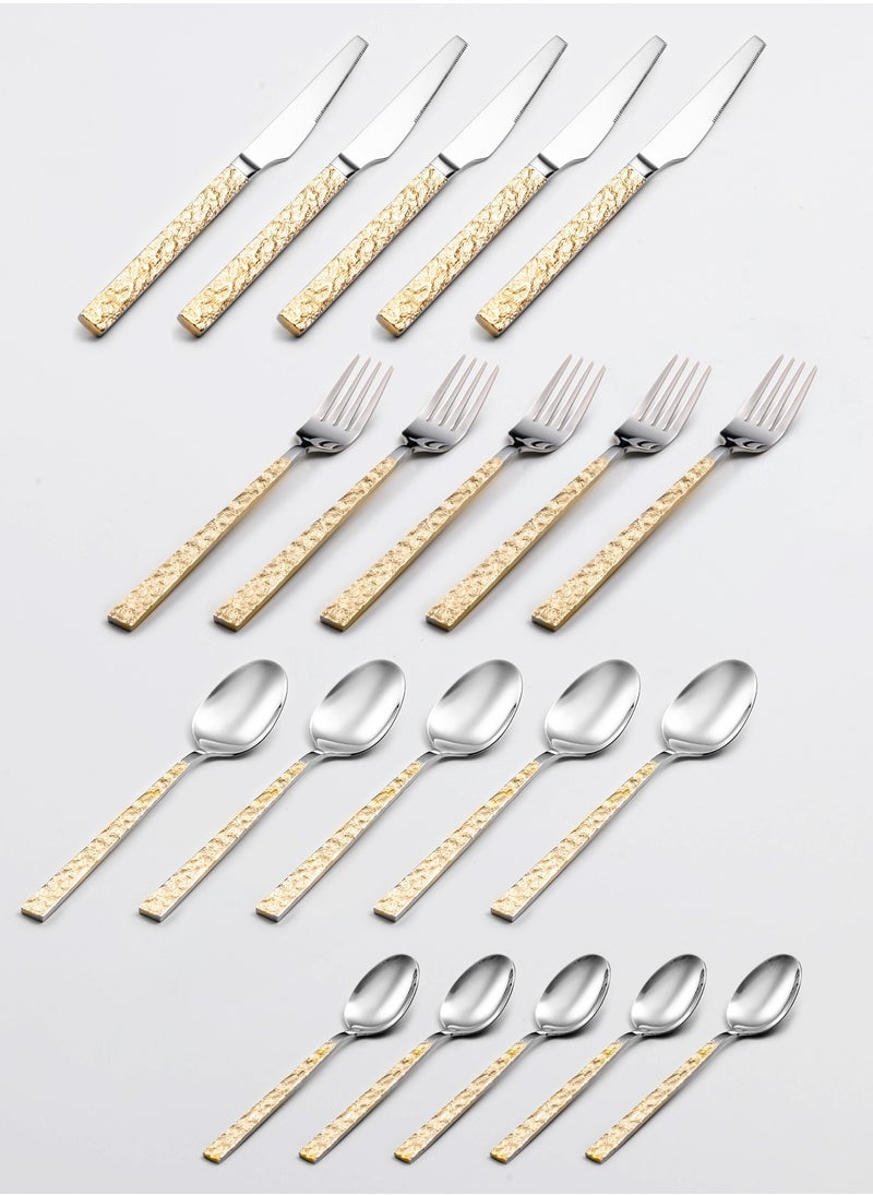 Generic 20-piece Flatware Set High-quality Stainless Steel Knives Forks Spoons Sets Golden Decorative Pattern Dishwasher-Safe Cutlery  - Image 1
