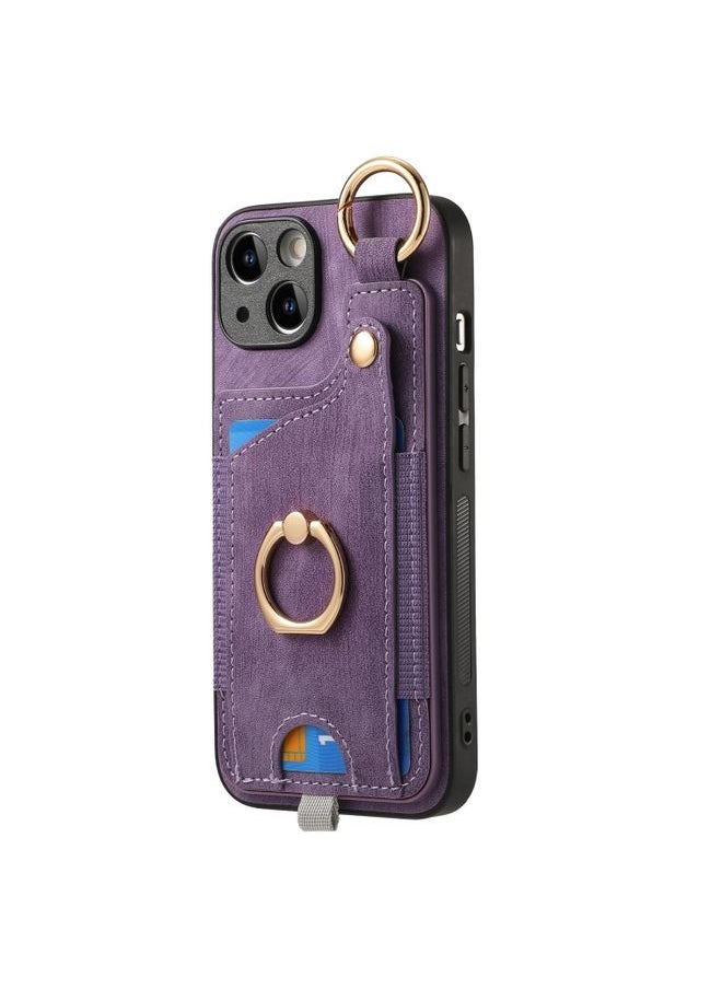 Generic - Case Cover For iPhone 7 Plus / 8 Plus Retro Skin-feel Ring Card Bag Phone Case with Hang Loop Purple - Image 1