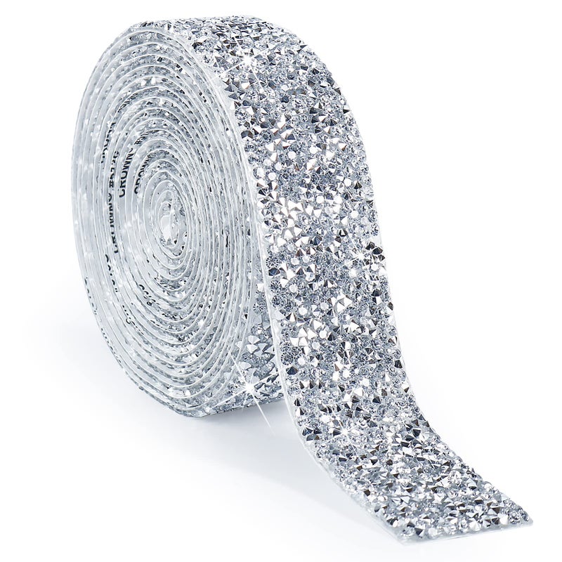 Tenn Well 3 Yards Self Adhesive Crystal Rhinestone Ribbon 30mm Wide SelfAdhesive Ribbon Glitter Resin Diamond Strips Tape Bling Stickers for DIY Crafts Mirror Kitchen Home Decoration Silver