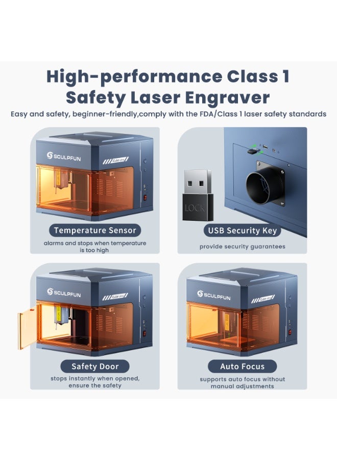 سكلبفون SCULPFUN iCube Ultra 12W آلة النقش بالليزر, عالية الدقة الخشب أكريليك الليزر النقش القطع, وظيفة التركيز التلقائي مدمجة في تصفية الهواء, 150x150mm منطقة العمل - Image 2