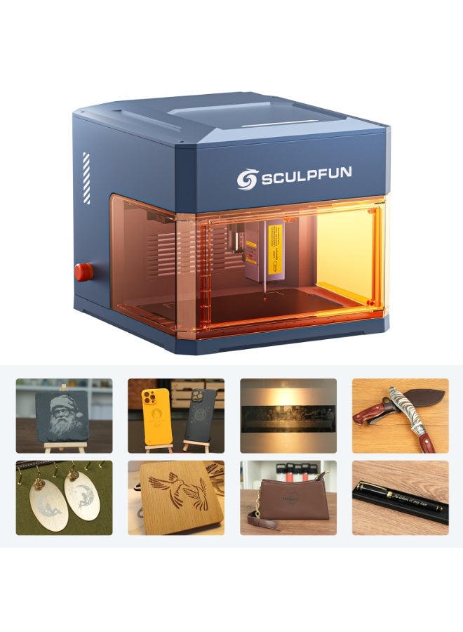 سكلبفون SCULPFUN iCube Ultra 12W آلة النقش بالليزر, عالية الدقة الخشب أكريليك الليزر النقش القطع, وظيفة التركيز التلقائي مدمجة في تصفية الهواء, 150x150mm منطقة العمل - Image 1