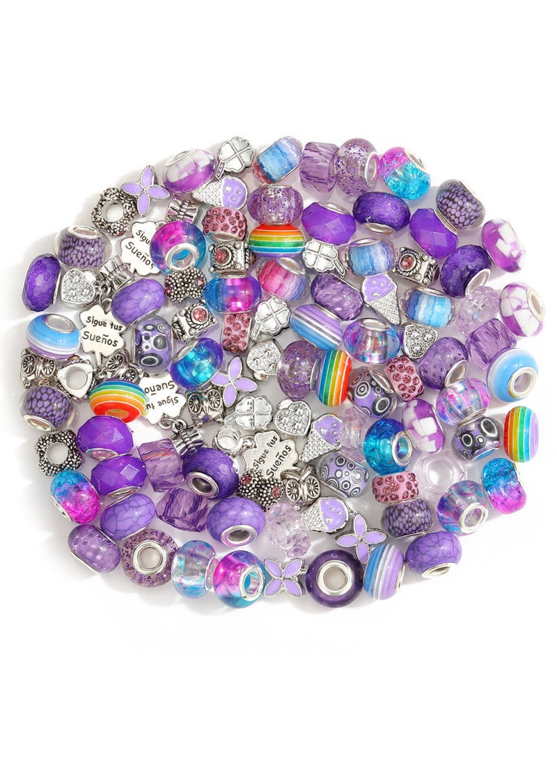 MarlaMall - 305 PCS Large Hole Beads Garden Decor Beaded Loose Slide Beads for DIY Bracelet Jewelry Making Purple - Image 1