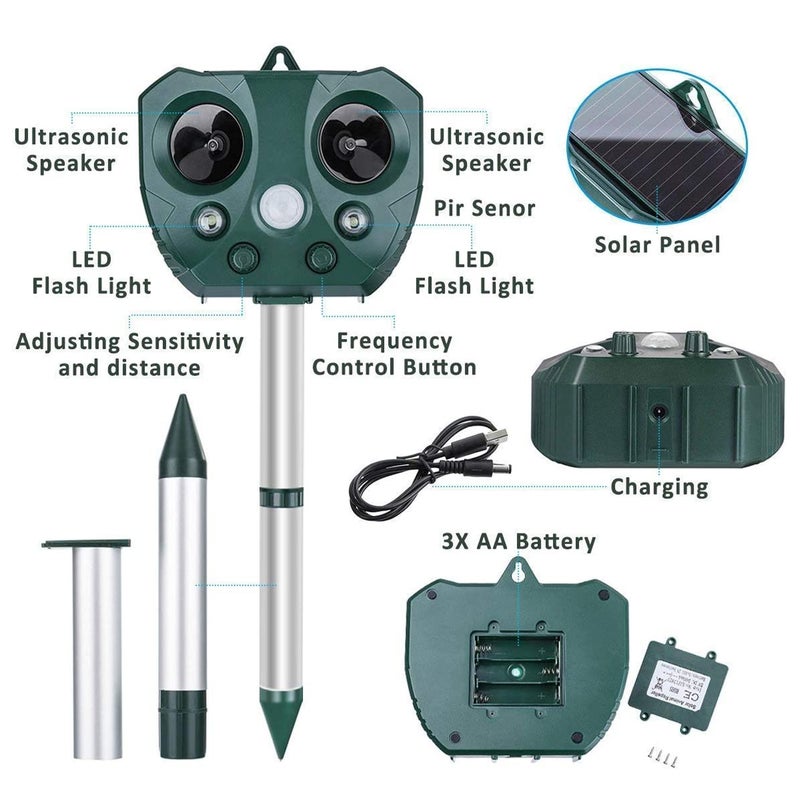 Solar Ultrasonic Repeller Waterproof Outdoor Animal Expeller with Motion Sensor and Flashing Light Repeller for Cats Dogs - Image 4
