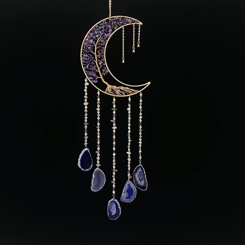 Dreamsum Agate Moon Dream Catchers with Crystal Purple Gemstone Dream Catchers Natural Tree of Life Gem Agate Wall Hangings Room Garden Dreamcatchers Decor (Purple) - Image 4