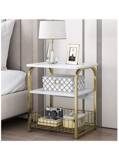 LEDIN End Table Sofa Side Table Bedside Desk Nightstand with Storage Basket for Living Room Bedroom Office Balcony White Easy to Assemble  - Image 4