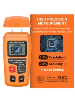Excefore Wood Moisture Meter For Logs Firewood, Moisture Meter For Wood Firewood Moisture Meter For Lumber, Digital Moisture Detector, Pin-Type Water Leak Detector Tester For Wood Firewood Paper Floor, Yellow  - Image 3