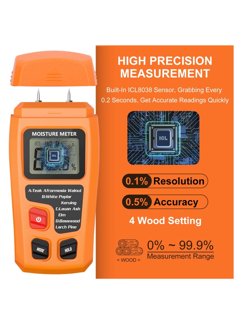 Excefore Wood Moisture Meter For Logs Firewood, Moisture Meter For Wood Firewood Moisture Meter For Lumber, Digital Moisture Detector, Pin-Type Water Leak Detector Tester For Wood Firewood Paper Floor, Yellow  - Image 3