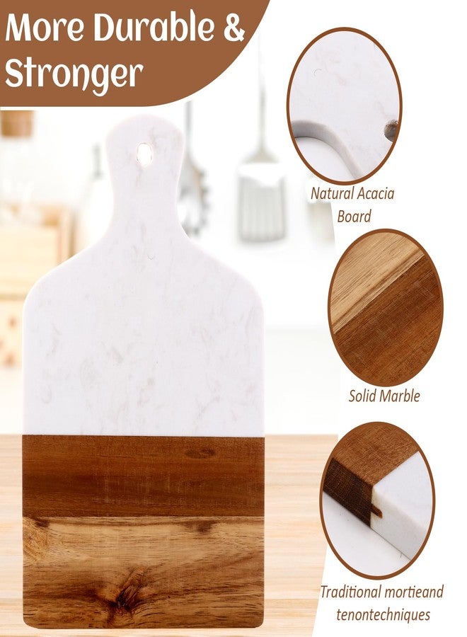 FillTouch 2 Pcs Marble and Acacia Wood Cutting Board 13 x 8.5 Inch White Marble Charcuterie Boards Cheese Serving Tray with Handle Wooden Marbles Charcuteries Set for Meat, Steak, Fruit, Bread - Image 3