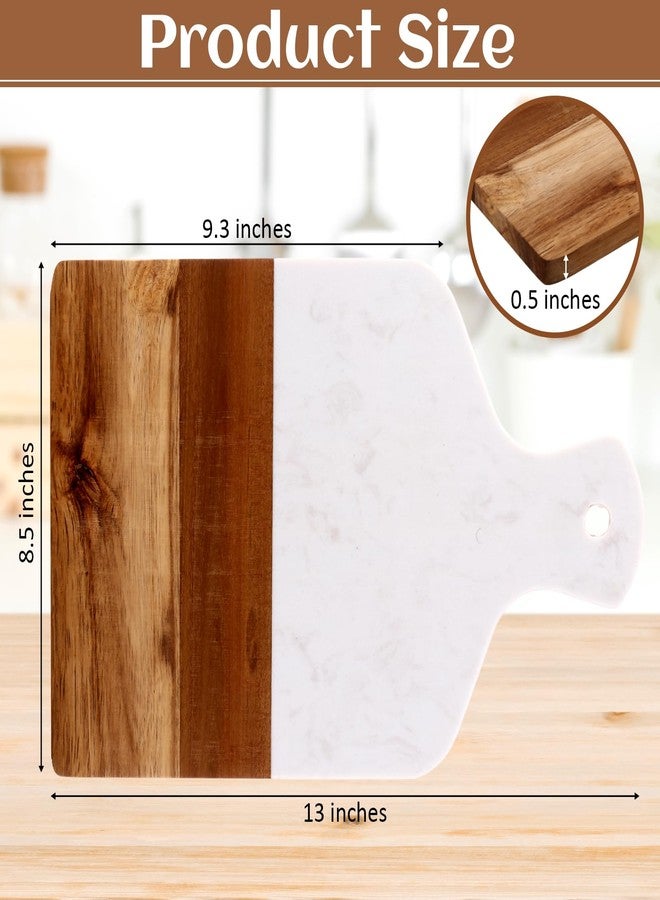 FillTouch 2 Pcs Marble and Acacia Wood Cutting Board 13 x 8.5 Inch White Marble Charcuterie Boards Cheese Serving Tray with Handle Wooden Marbles Charcuteries Set for Meat, Steak, Fruit, Bread - Image 2