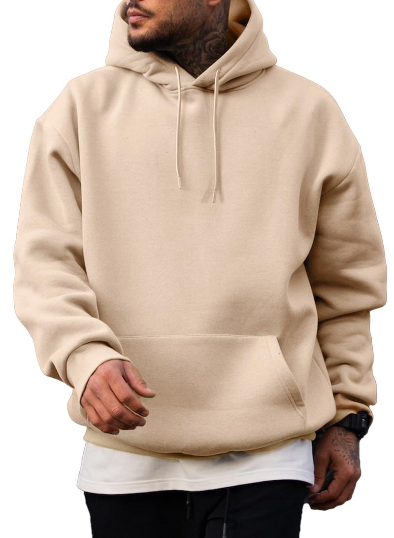 JMIERR Men's Lightweight Cotton Essential Hoodies Winter Casual Mens Oversized Hoodie Loose Fit Drawstring Pullover Shrits Sweater Khaki - Image 1